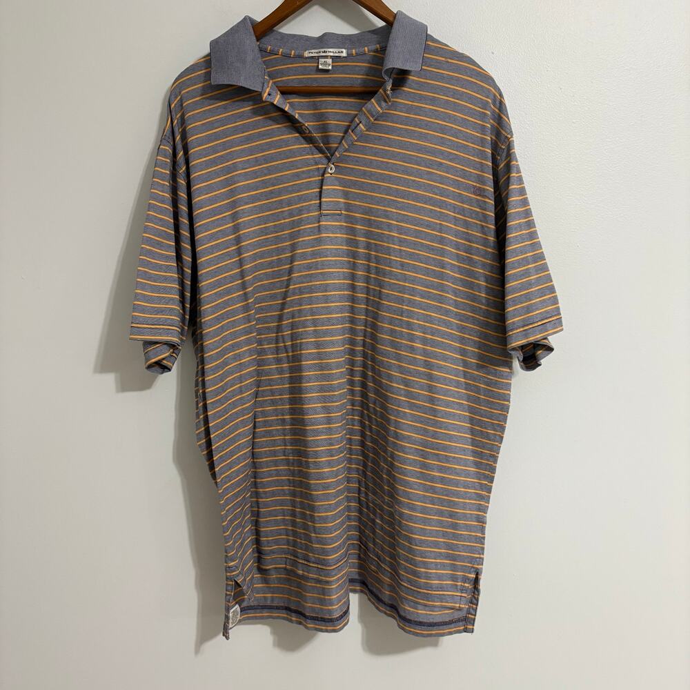 Peter Millar Striped Collared Polo Men's XL Shirt Orange & Grey Business Casual